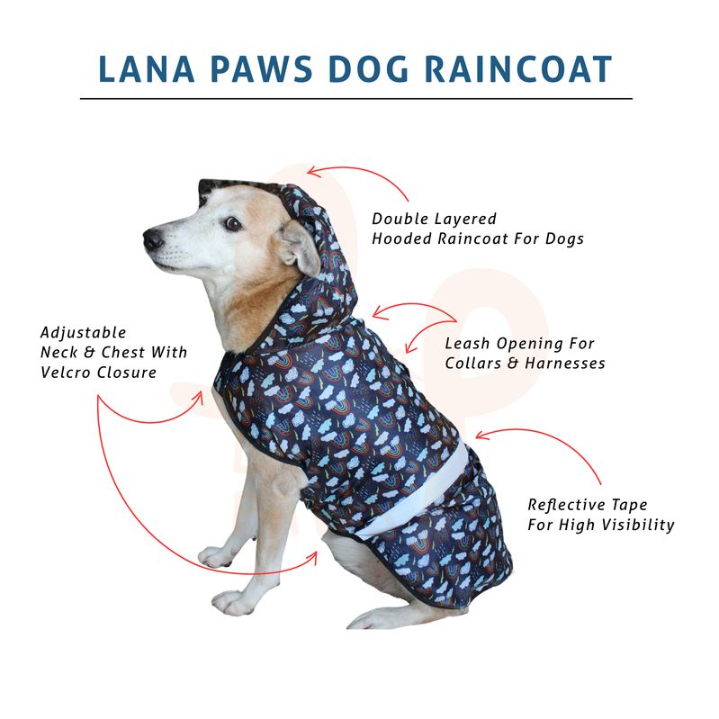 Dog Raincoat Walking In The Rain (Navy Blue Printed)