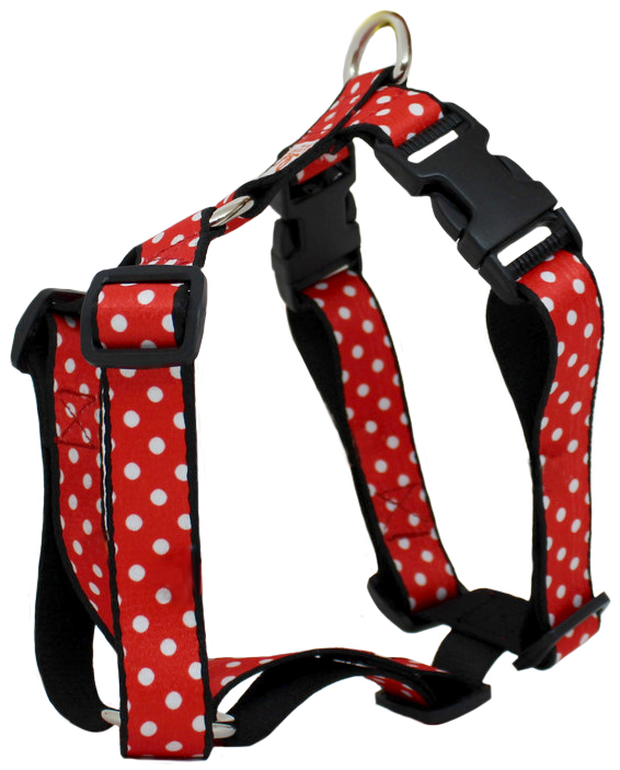 Polka dots red H harness for dogs Lana Paws