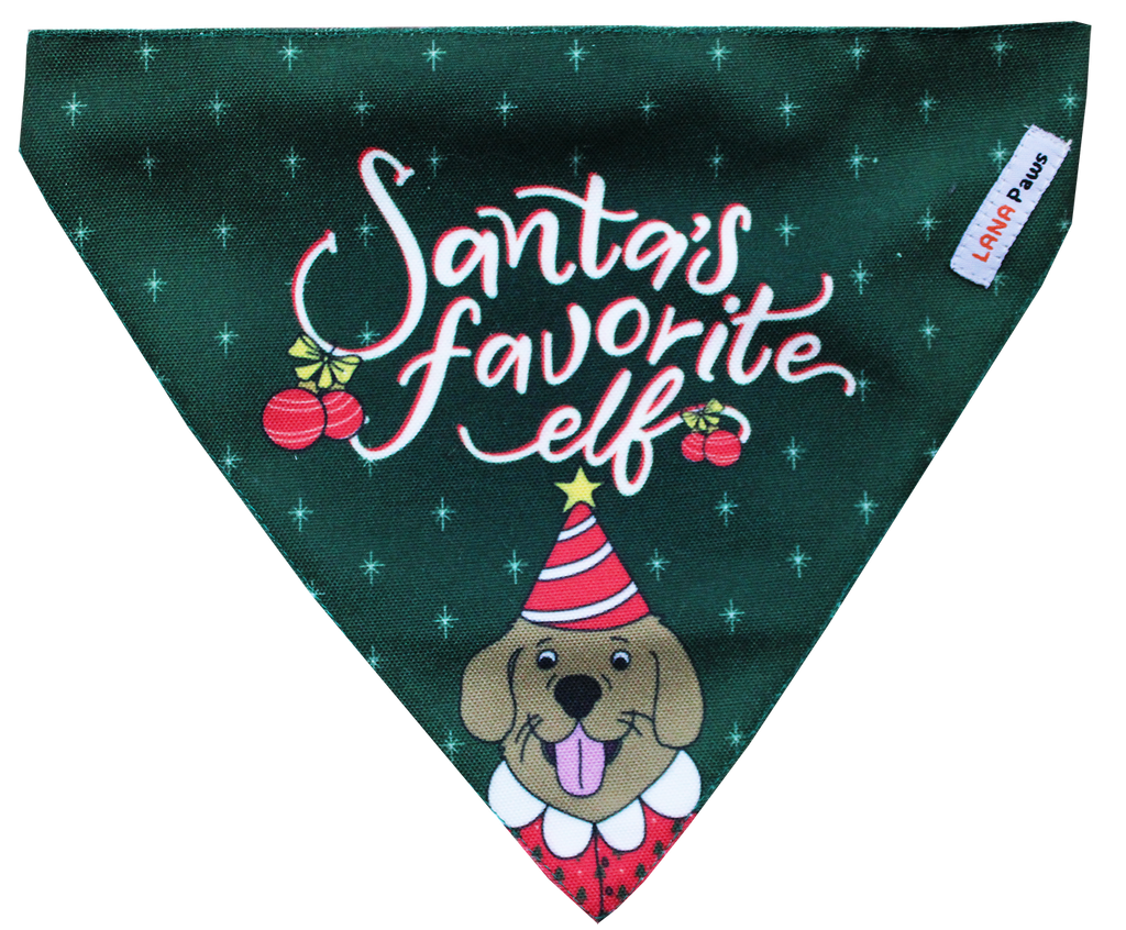 Adjustable Dog Bandana/ Dog Scarf - Merry Christmas (Santa's Favourite Elf)
