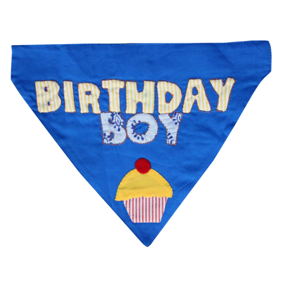 Birthday Boy Handmade - Adjustable Dog Bandana/ Dog Scarf (blue)