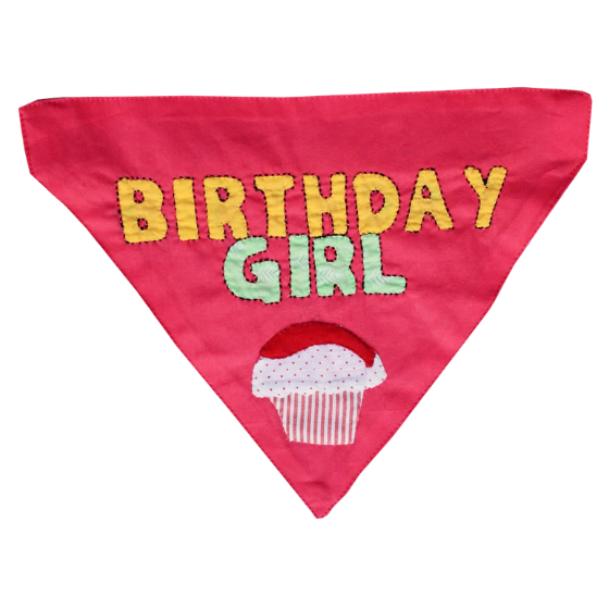 Birthday Girl Handmade - Adjustable Dog Bandana/ Dog Scarf (pink)