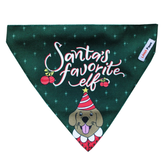 Adjustable Dog Bandana/ Dog Scarf - Merry Christmas (Santa's Favourite Elf)