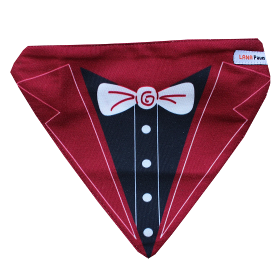 Dapper Dog Tuxedo (Wine) - Adjustable Wedding Dog Bandana/ Dog Scarf