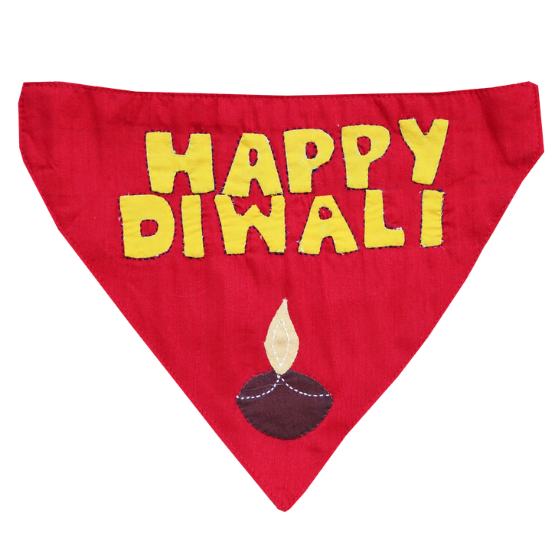 Dog Bandana/ Scarf/ Dog Outfit in Silk (red) - Happy Diwali