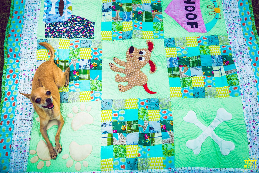 Handmade Applique Work Dog Mat/ Dog Blanket in Pastel Green